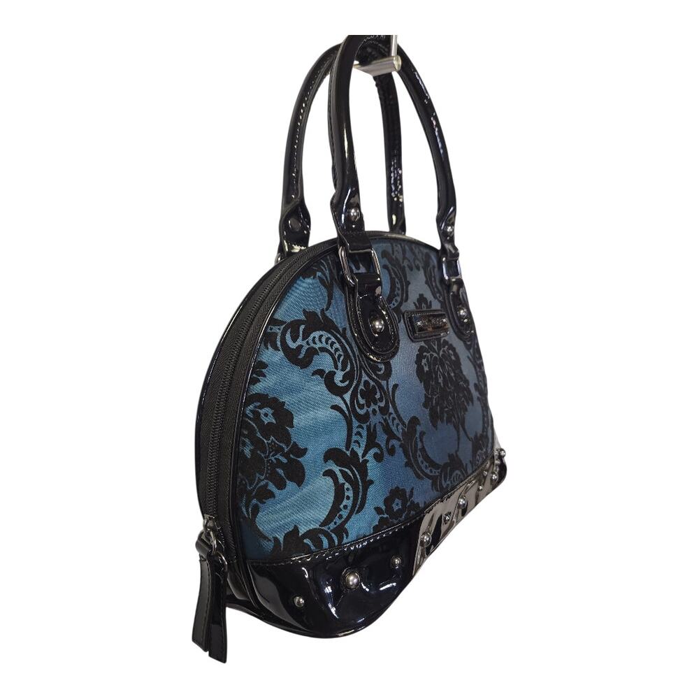 GG Rose Damask Madame Teal Blue Black Patent Leather Gothic Purse - Picture 3 of 8